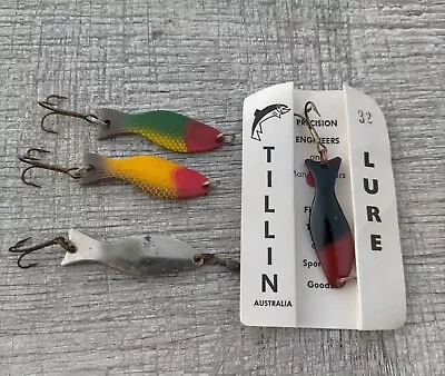 Vintage Tillin In Packet Australia (Box) & Wonder Wobbler Spinning Fishing Lures • $30