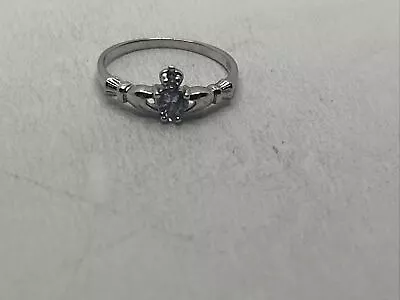 Vintage Sterling Silver Purple Heart Claddagh Ring Size 6 • $19.74