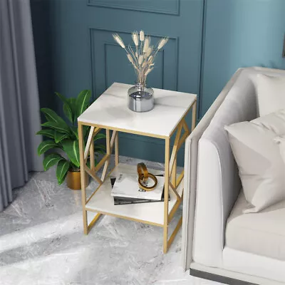 2 Tier Sofa Side End Table Small Marble Round Accent Table Nightstand Home Decor • $65.99