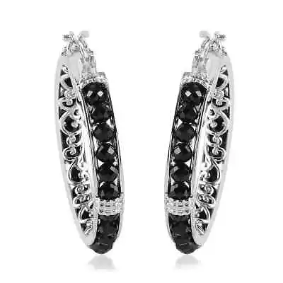Platinum Plated Black Spinel Hoop Gorgeous Earrings Women Ct 13 Birthday Gifts • $17.49