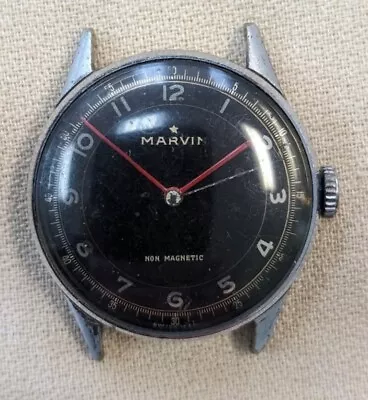 Vintage  Marvin Wristwatch Black Dial Red Hands • $50