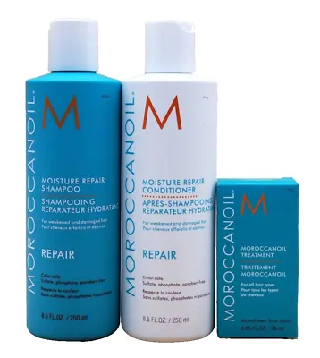 Moroccanoil Moisture Repair Shampoo Conditioner 8.5 Oz & Treatment Oil 0.85 Oz • $49.75