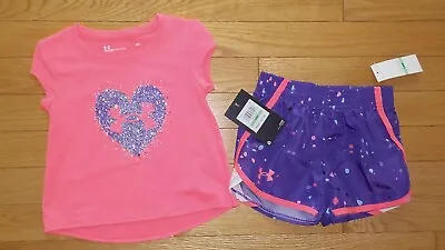 $17.99 • Buy Under Armour Girls Shorts Shirt Set Outfit Baby Toddler Cerise Pink 18M NWT
