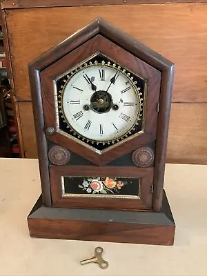 WORKS! Vintage Antique Wind Up Wood Mantle Shelf Clock- E Ingraham Co • $180