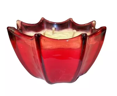 DL & Company Candle  Red Scallop Glass Jar Candle Unburned 3 Wick • $35