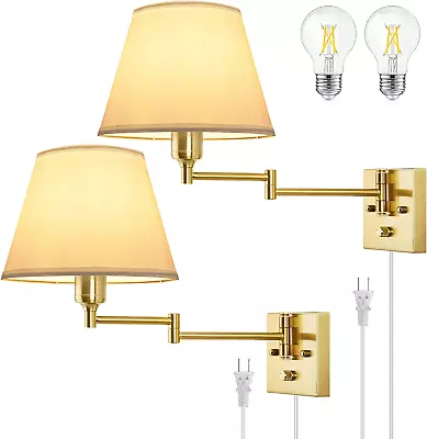 Wall Sconce Plug In Brushed Brass Dimmable Wall Sconces Set Of 2 Swing Arm Wall • $78.99