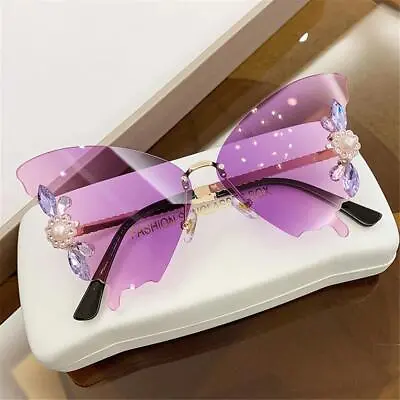 $13.76 • Buy Crystal Butterfly Sunglasses Rimless Sun Glasses Shades Diamond Glasses