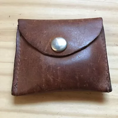 Vintage Minimalist Genuine Leather Brown Snap Punch Coin Purse Wallet 3.5 L • $22.99