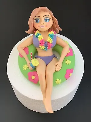 Summer Holiday Tropical Girl Woman In A Bikini Edible Birthday Cake Topper • £64.99