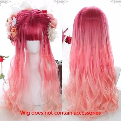 Japanese Long Wavy Wig Anime Cosplay Colorful Ombre Synthetic Wig With Bangs • £50.55