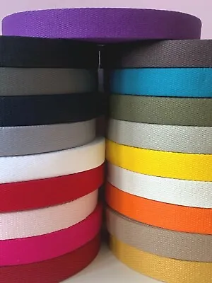 French 100% Cotton Thick 2mm Webbing Belt Tape Strap   25mm - Sold By The Metre • £3.30