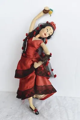 Vintage 10  Tagged Klumpe Spanish Woman Flamenco Dancer Cloth Doll Italy (P) • $25