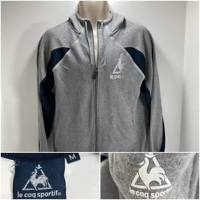 Le Coq Sportif Hoodie Jumper Grey Zip Long Sleeve Retro Size Medium • £9.95