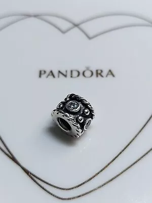 Genuine Pandora Silver Pretty Sparkly Beaded Barrel Clear CZ Pavé Charm 925 ALE • £12