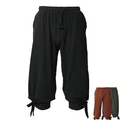 Medieval Viking Men's Loose Breeches Pirate Costume Cropped Pants 3 Colors • $17.99