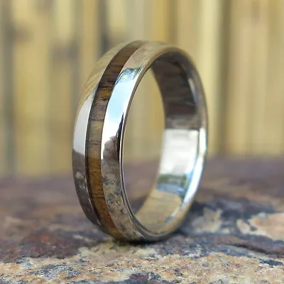 Hawaiian Genuine Thin Koa Wood Inlay Titanium Wedding Ring Band 6mm TWR1013 • $55.79