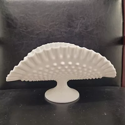 Vintage Fenton Hobnail Large White Milk Glass Footed Banana Pedestal Fruit Dish • $29.95