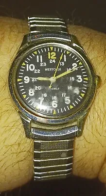 Vintage Westclox Men's Military Vietnam Watch Black Dial Manual Wind 17J Runs • $199.99