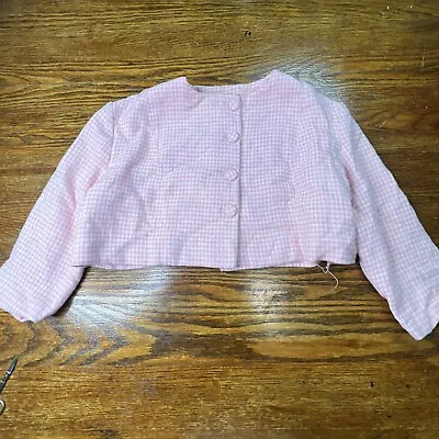 Vintage Pink White Crop Top 3 Quarter Sleeves Button Up • $8
