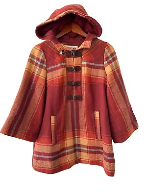 Mossimo Wool Blend Plaid Jacket Coat Hood Pullover Poncho Toggle Clasp Womens S • $28