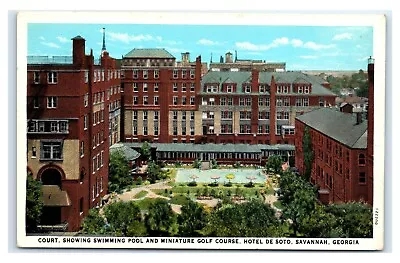 Postcard Court Swimming Pool & Mini Golf Course Hotel De Soto Savannah GA T12 • $1.99