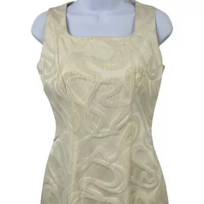 Vintage Womens Dress Abstract Embroidered Cream Color Wedding Bride Sleeveless 6 • $47.88