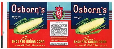 Original Vintage Can Label 1930s Osborns Sugar Corn Aberdeen Maryland • $7.95