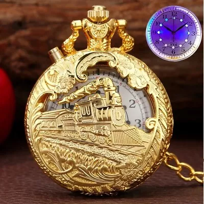  LED Pocket Watch Railroad GOLD Locomotive! FROM EBAYS HIGHEST RATED SELLER!!!!! • $23.95