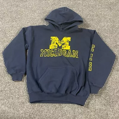 Michigan Wolverines Hoodie Youth Boys Medium M Blue Sweatshirt Distressed NCAA • $12.94