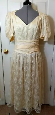 JESSICA MCCLINTOCK Gunne Sax Cream Beige Lace Women's Vintage Dress Size 13 • $148.74