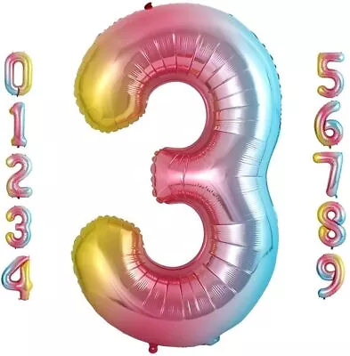 16  40  Inch Gradient Large Number Foil Balloon Rainbow Mylar Party Birthday • $2.49