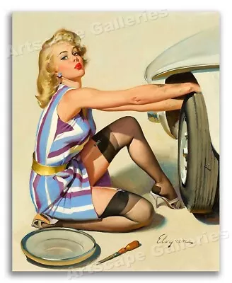 1960s Gil Elvgren PinUp Girl Poster Tire  Quick Change  - 11x14 • $10.95