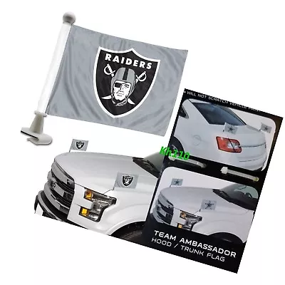 Oakland Raiders 4x6 Size Car Flag 2-pc Ambassador NFL Football Trunk Hood • $14.99