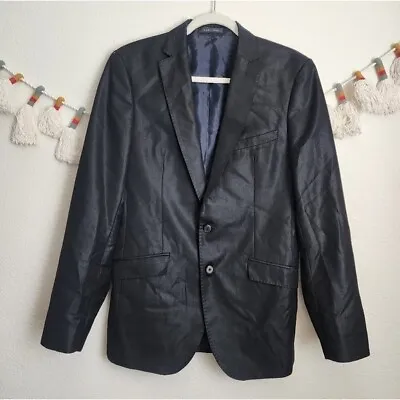 Zara Slim Fit Suit Blazer Jacket In Shiny Black Business Officewear Outerwear 38 • $44.99