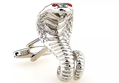 Cobra Pair Cufflinks Silver Mustang Dad Wedding Fancy Gift Box & Polishing Cloth • $17.97