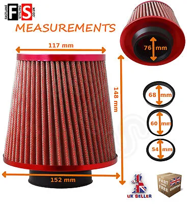 Universal Performance Red Air Filter Induction Kit Intake Un1102c  Dac1 • £10.99