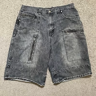 Vintage Brooklyn Xpress Shorts Mens 36 Black Baggy Cargo Denim Jorts Hip Hop Y2K • $29.95