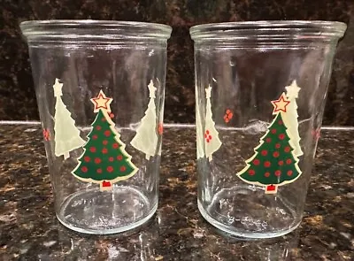 2 Vintage Bama Christmas Tree Pattern Jelly Jar Juice Glasses 9903-8 • $7