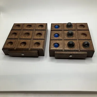 2 Vintage  Wooden 3.5  TIC TAC TOE Pocket CLASSIC Game With Storable Marbles • $20