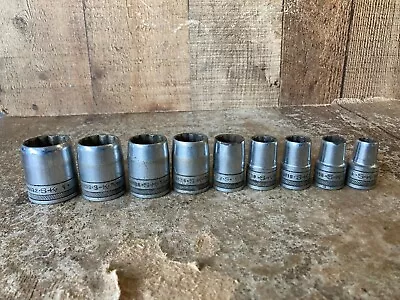 S-K Sockets Vintage LOT OF 9 Piece Set Deep 1 - 11/16  USA 12 Pt SAE 1/2  Drive • $10.01