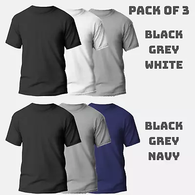 Mens T Shirts Plain Cotton Short Sleeve T-shirts Crew Neck Tops Wholesale 3 Pack • £11.99