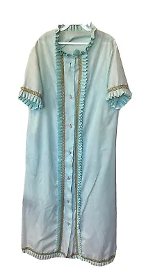 VTG 60s Womens Large Ruffled Peignoir Button Nightgown Powder Blue • $44.49