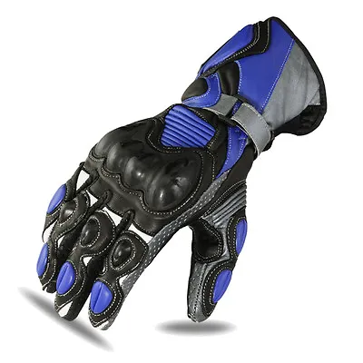 Motorbike Gloves Motorcycle Racing Touring Biker Cow Leather 1655 BLACK/BLUE L • £26.99