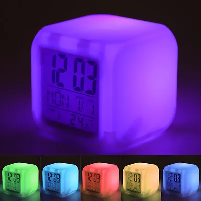 7 Colors LED Alarm Clock Colour Changing Digital Battery Kids Bedroom Calendar • £5.29