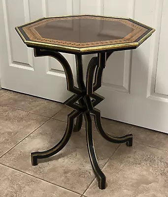 Mario Buatta John Widdicomb Hollywood Regency Ebonized Gold Gilt Marquetry Table • $495