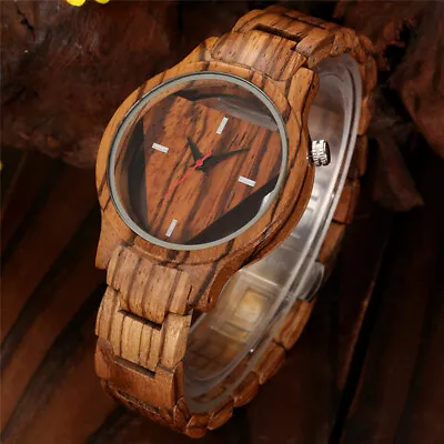 Classical Natural Wood Watch Men's Casual Wooden Quartz Watches Bamboo Strap • $41.79