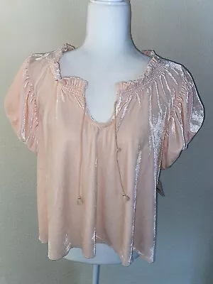 Free People Pink Tint Velvet Boho Top Medium Velour Short Sleeve New • $23.99