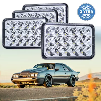 For Ford Mustang 1979-86 4Pcs Chrome DOT 4x6 LED Headlights Hi-Lo Beam Rectangle • $43.09