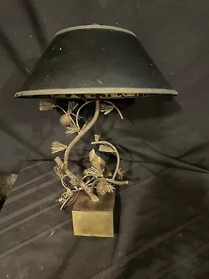 Vintage Sculptural Iron And Brass Bird In A Pine Tree Lamp By Chapman Lamp Co. • $285