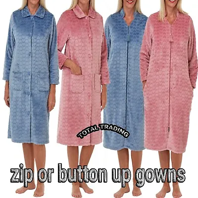 £23.95 • Buy LADIES Dressing Gowns Fleece Housecoat Traditional ZIP UP  Or BUTTON  FRONT 